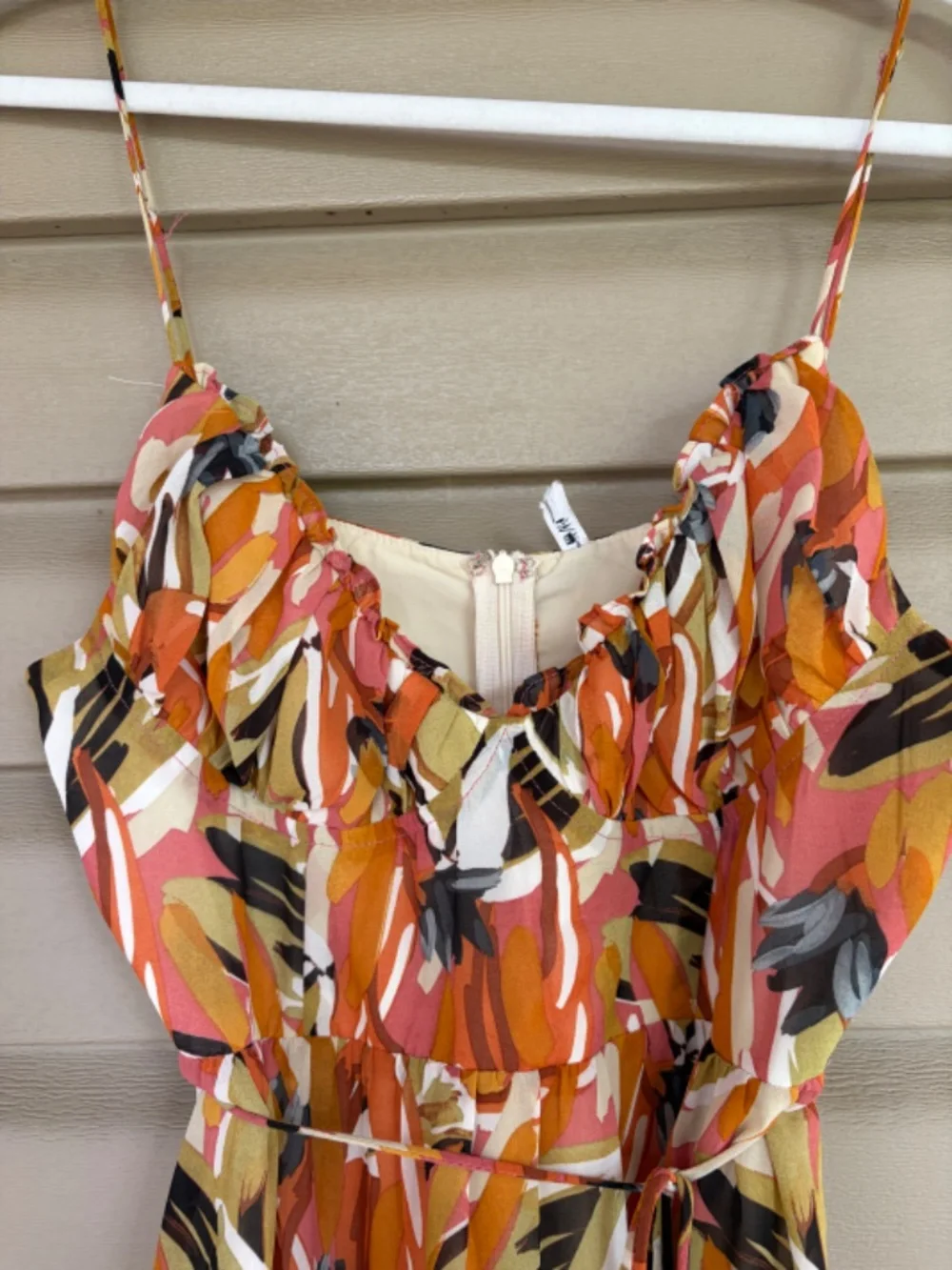 Hello Molly Orange Multi-Print Ruffle Hem Midi Dress